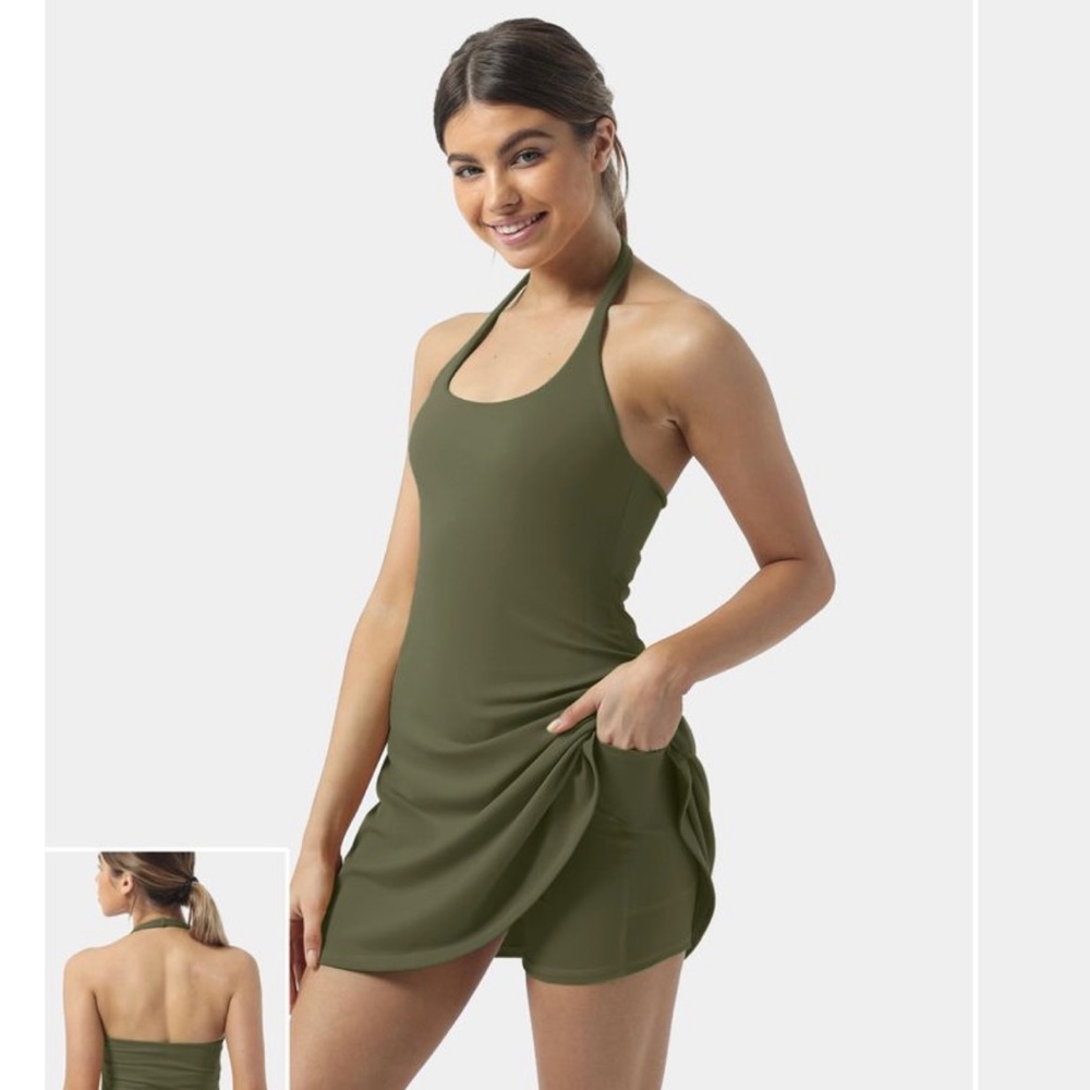 Halara Halter Backless Active Dress-Green size Small